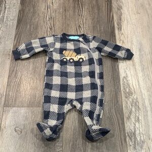 Pekkle Plaid Footed One Piece with Truck Design
